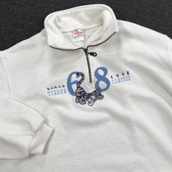 Disney Tops - Disney Store Vintage Tigger 68 Classic Fleece Quarter Zip Pullover White Cream M